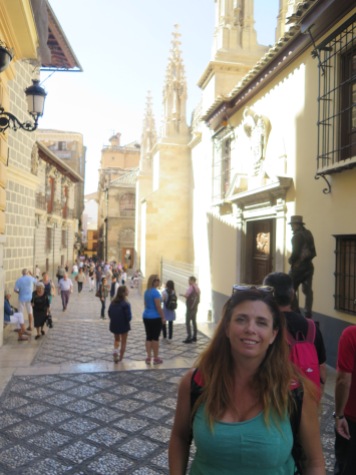 Cobbled streets in the old part, Granada. The cathedral behind me